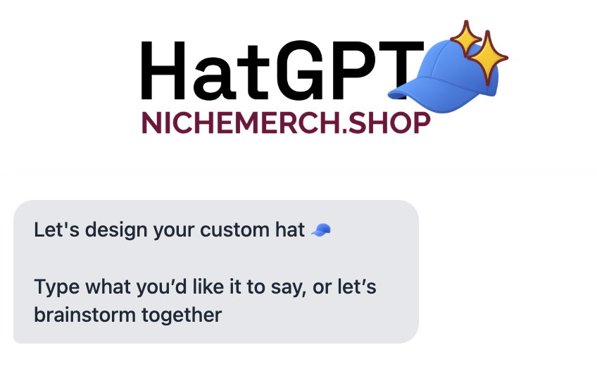 HatGPT AI chat interface for custom merchandise design